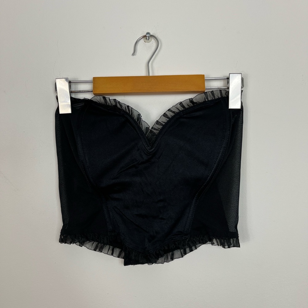 Vintage Black Satin‎ Ribbed Corset Sz S